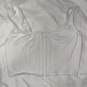 White denim cropped tank corset top with a western feel to it